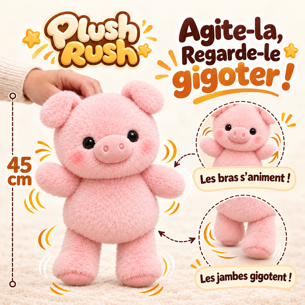 Peluche cochon qui court | Plushrush®